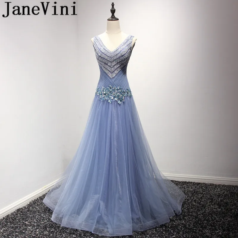 

JaneVini Vestidos Luxurious Sequined Beaded Long Mother Of The Bride Dresses 2018 Illusion Tulle Evening Gowns Abiti Madre Sposa
