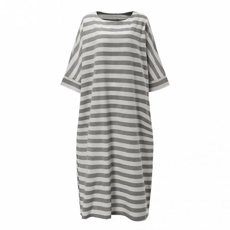 2018 летние Для женщин ретро Стиль хлопок конопли полосатый халат платье Книги по