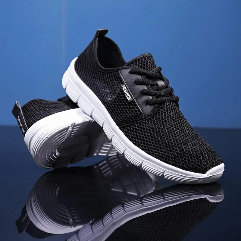Sneakers men shoes 2020 new breathable mesh lace-up comfortable solid color sneakers lighted man plus size | Обувь