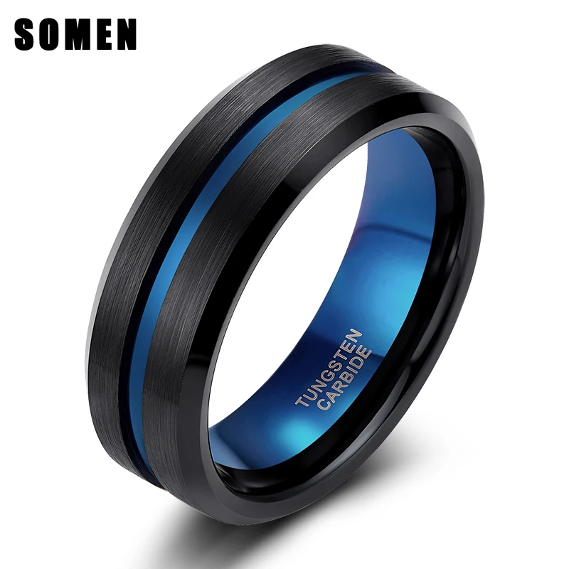 

Somen Ring Men 8mm Black Tungsten Ring Blue Line With Blue Inner Classic Engagement Wedding Ring Fashion Men Jewelry Bague Homme