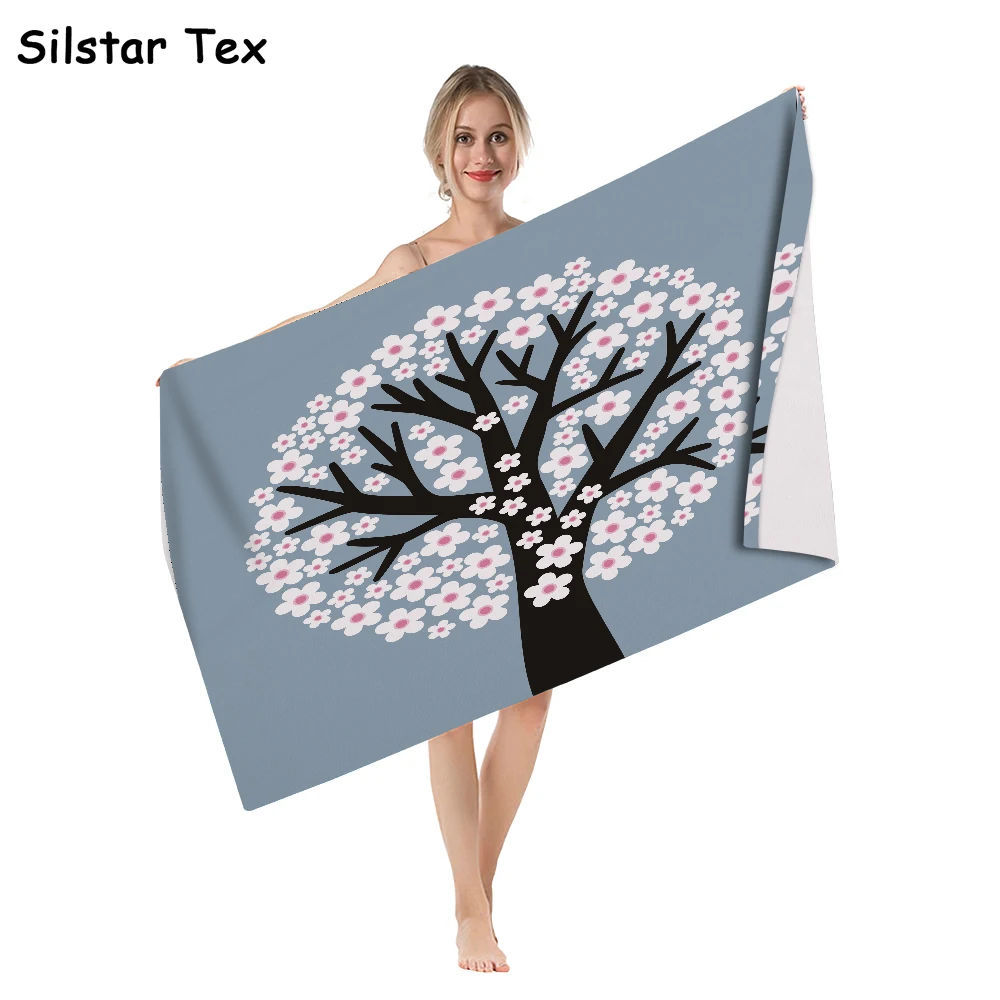 

Silstar Tex Tree Floral Printing Bathroom Towel New Microfiber Beach Towels For Adults Kids Quicky-dry Decor Beach Textile