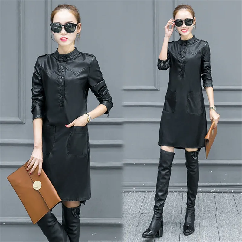 Женское бархатное платье рубашка из искусственной кожи Осенние вечерние платья