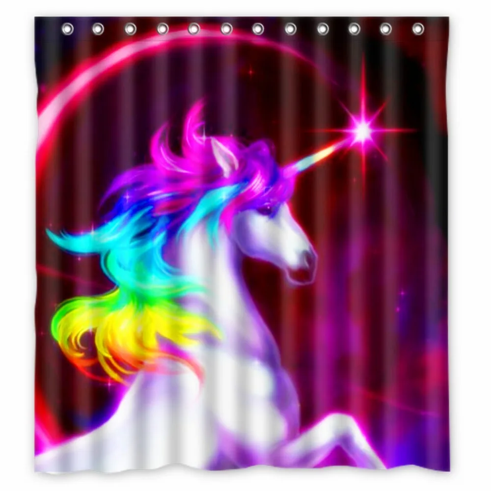 

Magic Unicorn Rainbow Shower Curtain White Chrismas 3D Cartoons Curtain For Girl Bathroom Decor Bath Curtains Fabric Waterproof