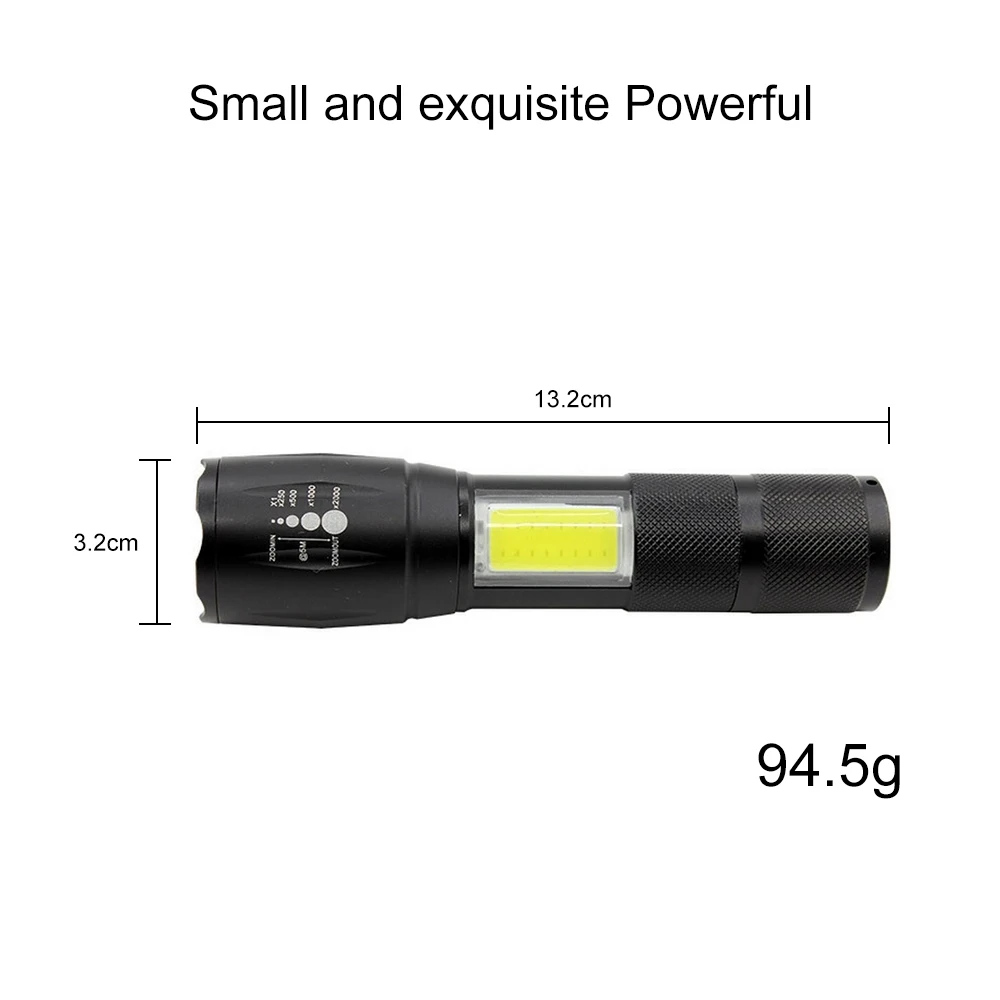 COB светодиодный фонарик алюминиевый мощный фонарь тактический скрытый 18650 задний