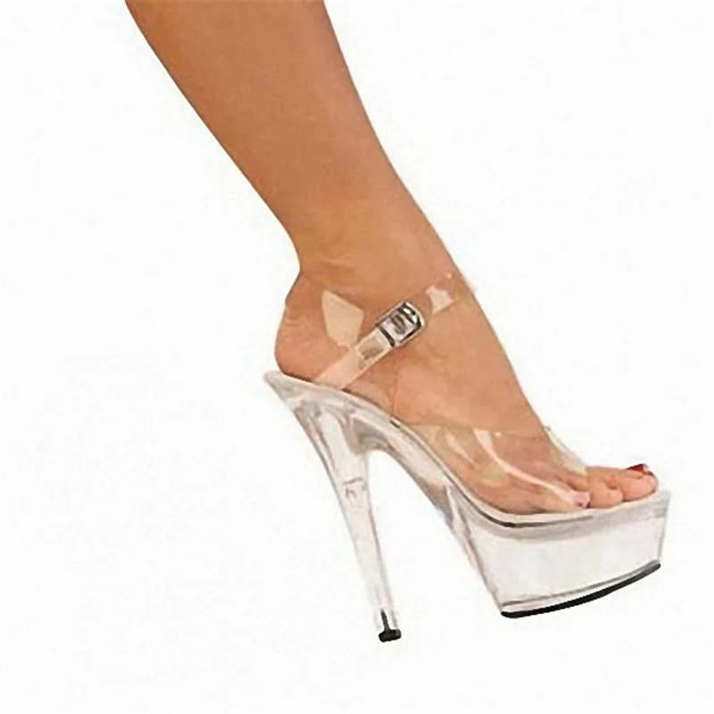 Transparent evanescent hues with 15cm Crystal shoes appeal Super high heels party women's shoes