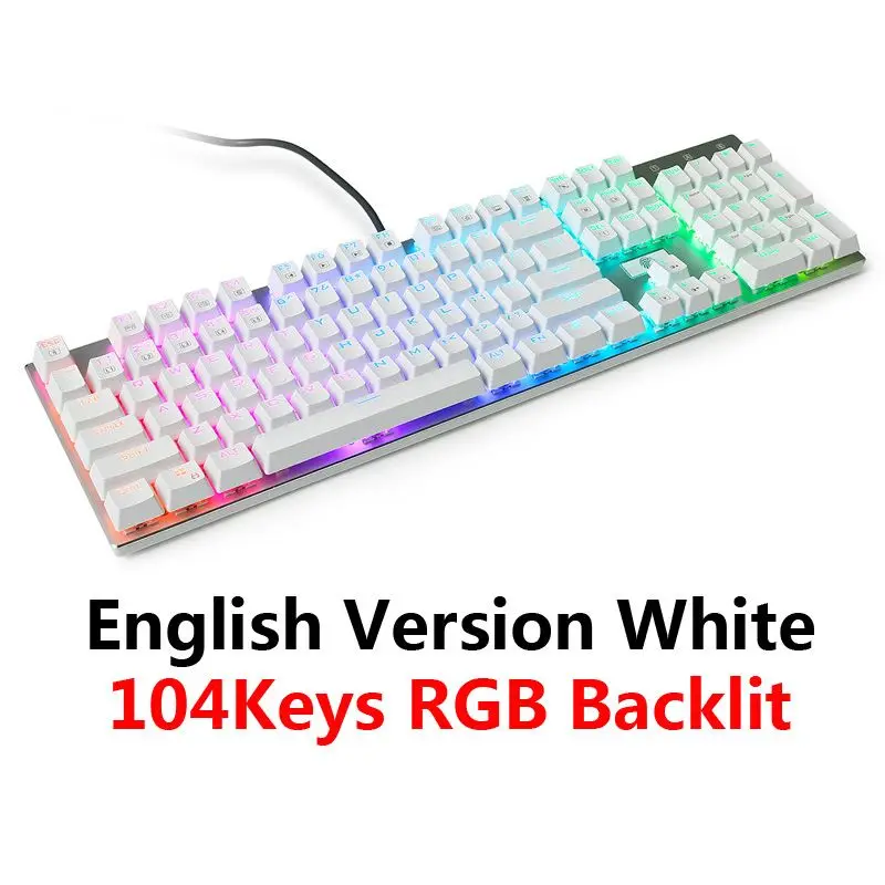 Игровая клавиатура, USB Проводная компьютерная механическая клавиатура, RGB подсветка, 81/104 клавиш, анти-привидение, коричневый, красный, синий переключатель для PC Gamer - Цвет: 104RGB Backlit White