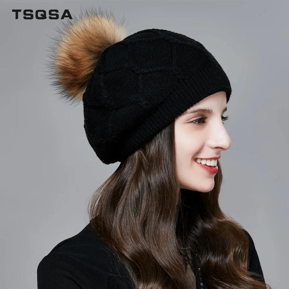 TSSA Натуральный мех лисы помпон женская шапка из натурального меха мяч женский