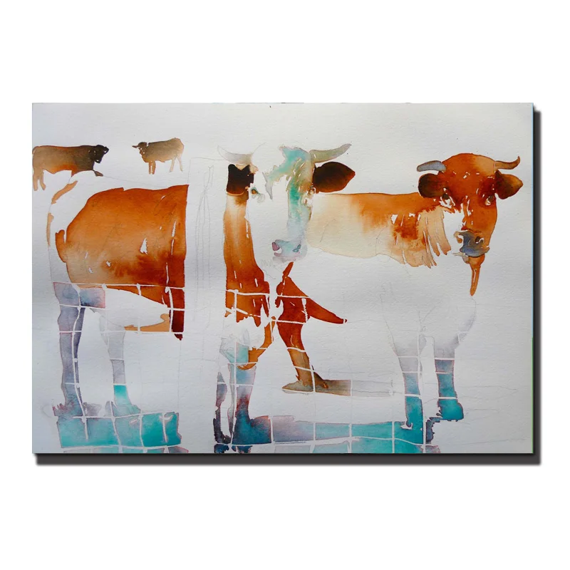 Cows watercolor Акварельная синяя корова, Настенная живопись на холсте для гостиной, печать плаката, современные изображения животных, декоративные картины - Цвет: Cows watercolor