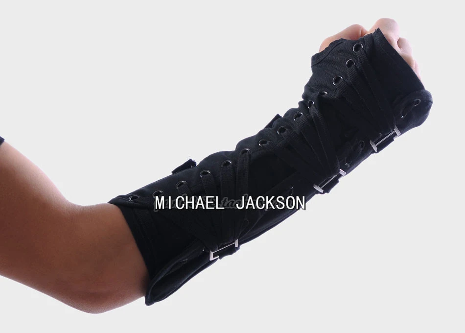 Ручная работа панк Рок концертный MJ Майкл Джексон классическая коллекция хлопок белый сзади нарукавники перчатки по локоть - Цвет: Black Right Hand