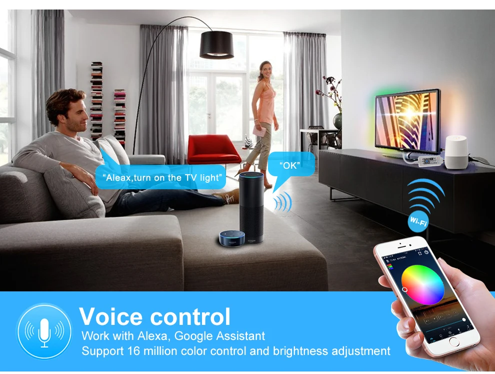 DC5-24V Wifi WS2811 WS2812B RGB Светодиодная лента светильник управление Лер Amazon Alexa/Google Phone умный голос IOS/Android приложение управление