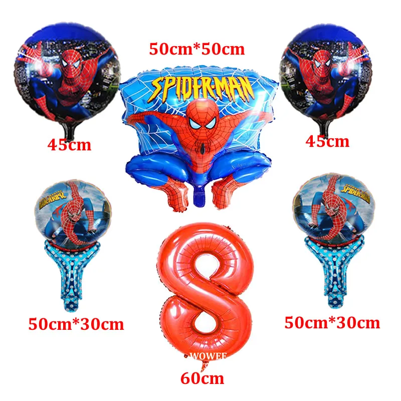 Age Balloon Set 8 Дети День рождения человек паук вечерние принадлежности украшения пользу скатерть кружки, тарелки, салфетки, колпачок Подарочный пакет конфеты попкорн коробка человек паук - Цвет: Age Balloon Set 8