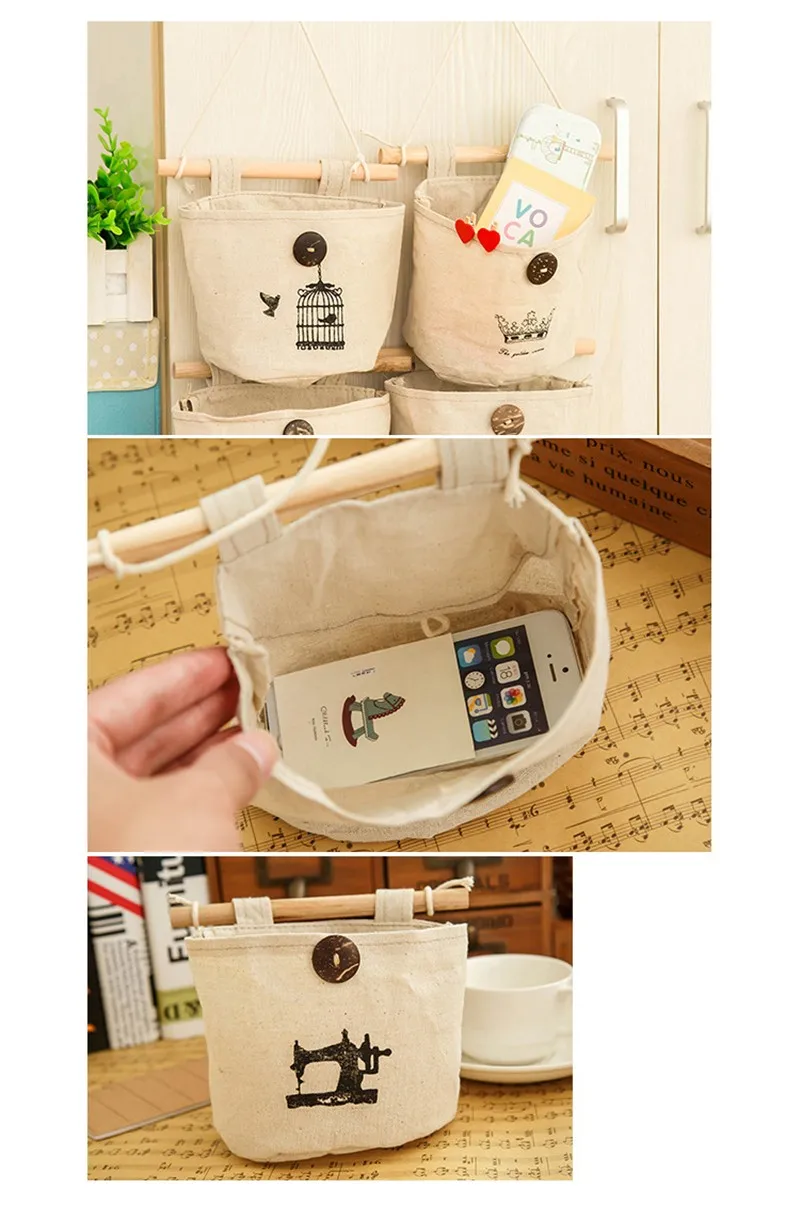 1pc Wall Hanging Storage Baskets Toys Sundries Neatening Storage Home Supplies Cotton Combined Door Behind Wall Hanging Bags