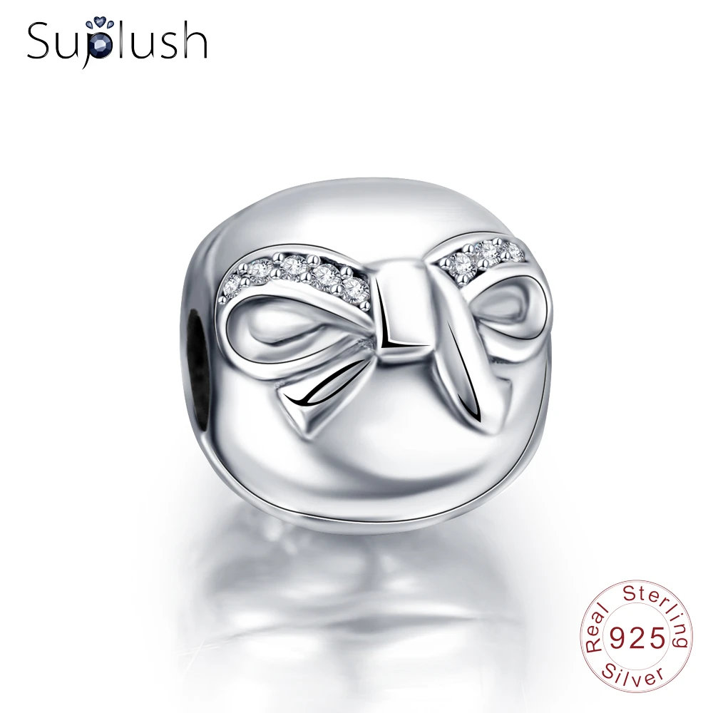 Suplush 100% 925 Sterling Silver Charm Beads Fit Original Pandora Bracelet Bow-knot Charms Fashion Jewelry Gift | Украшения и