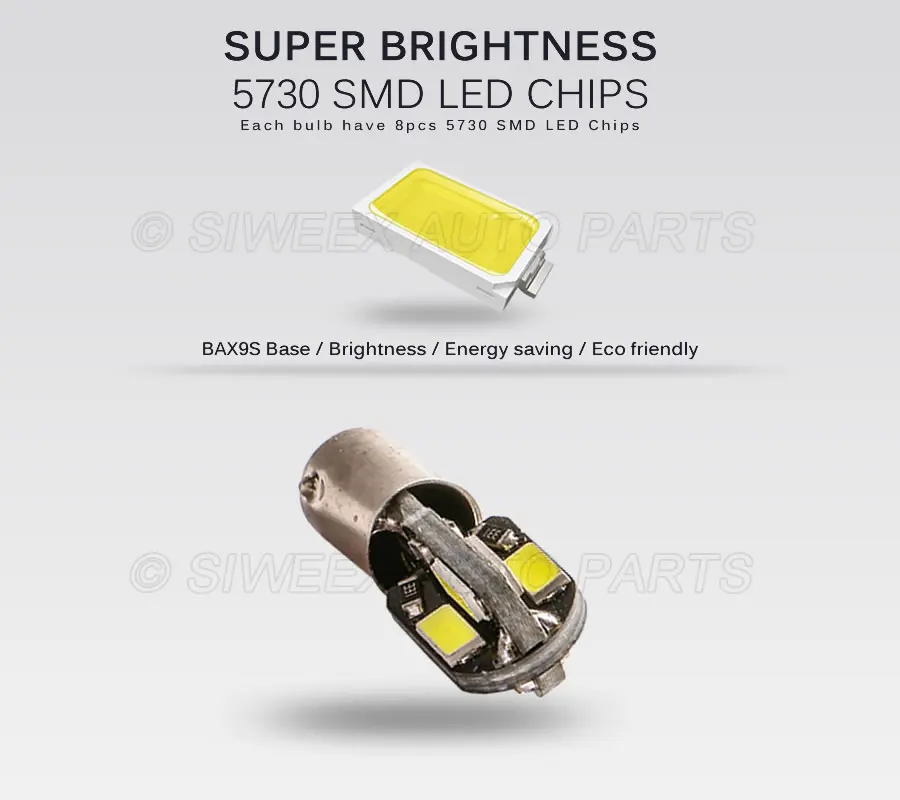 Фото 4 шт. H6W BAX9S светодиодный ные лампы 8 SMD 5730 автомобиля интерьер чтения двери боковые габаритные огни теплый/белый DC 12 В авто номерной знак лампы №2