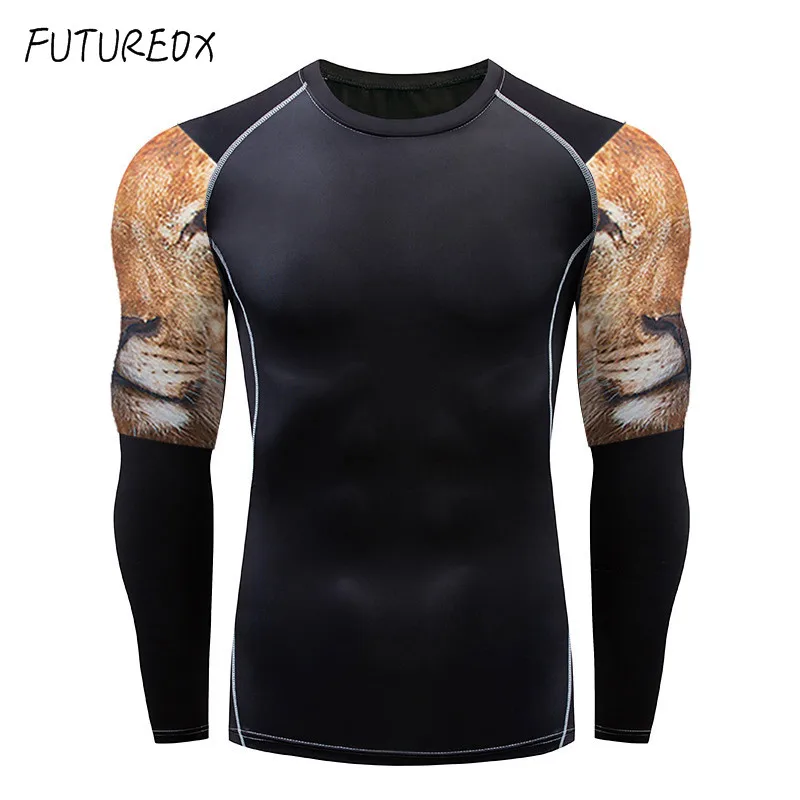 High quality lion head men MMA clothing crossfit thermal underwear fitness clothes men's compression sportswear suit | Мужская