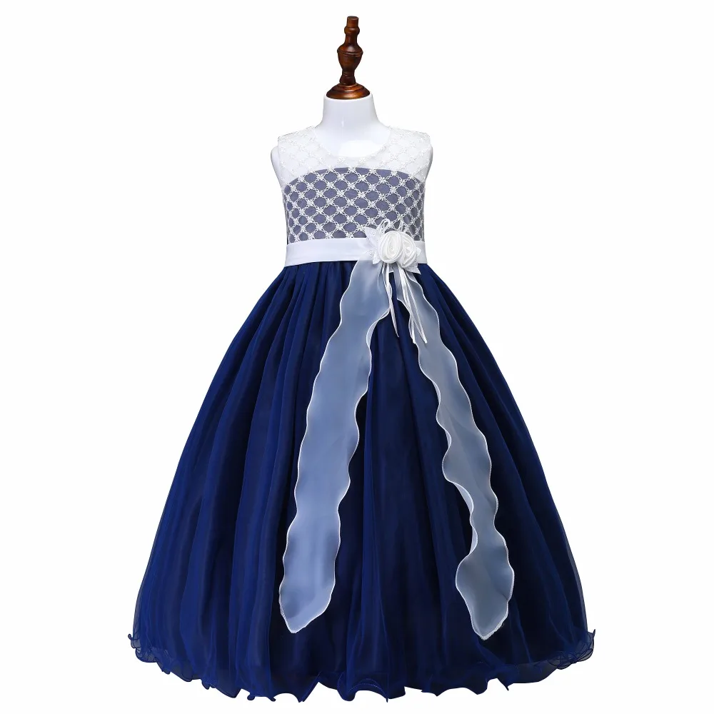 Embroidery Hollow Princess Evening Party Long Dress With Flower Elegant Tassel Flower Girls Dress drop shoulder flower embroidery tassel tie dress