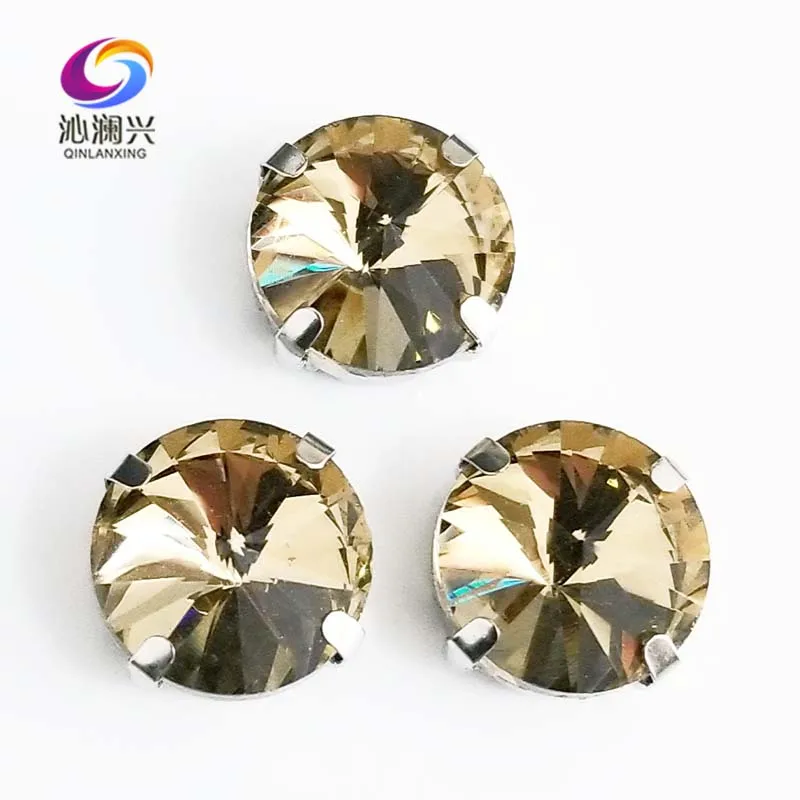 

Round shape Light coffee AAA glass crystal flatback claw rhinestones,sew on stones with holes,diy/apparel accessories SWR04
