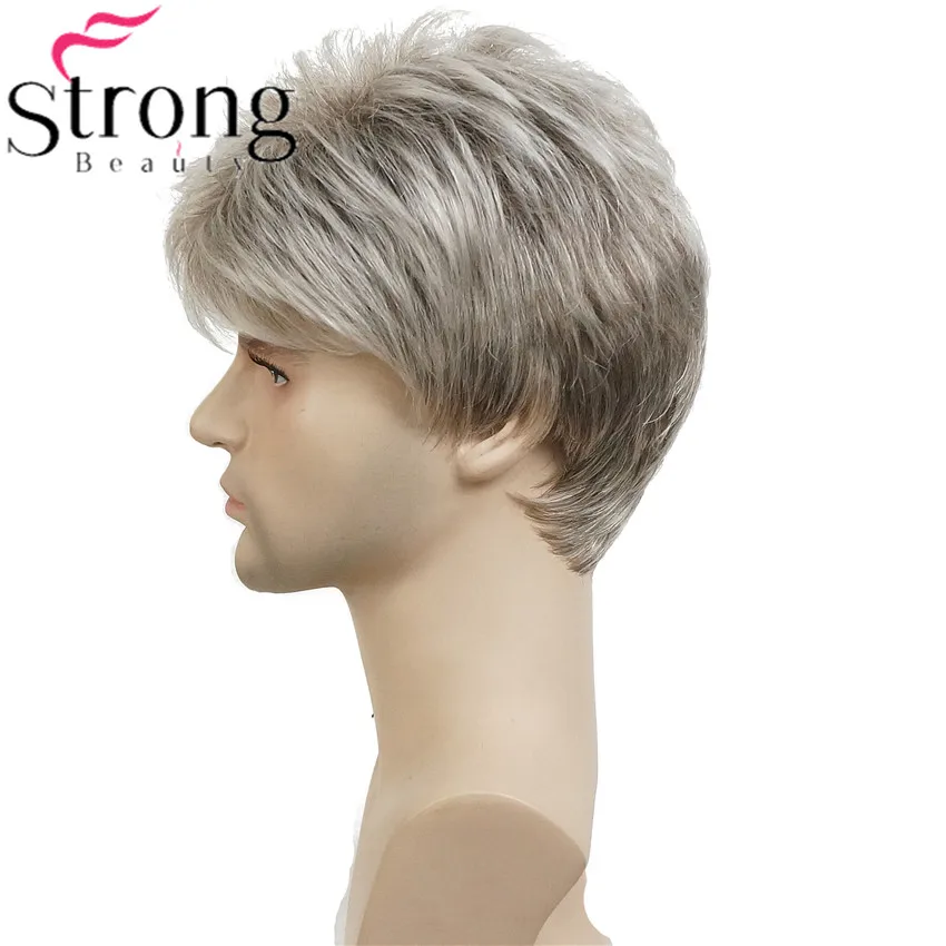 48T StrongBeauty короткий серебристо-серый парик мужские короткие синтетические волосы парики выбор цвета - Цвет: 48T