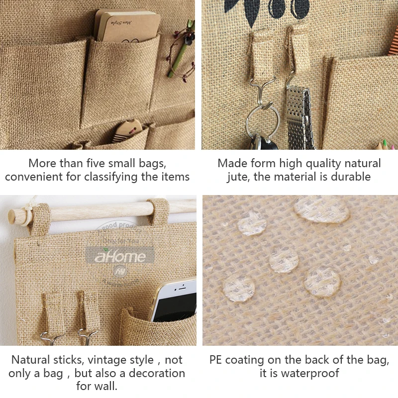 Сумка для хранения из натурального джута водонепроницаемый настенный