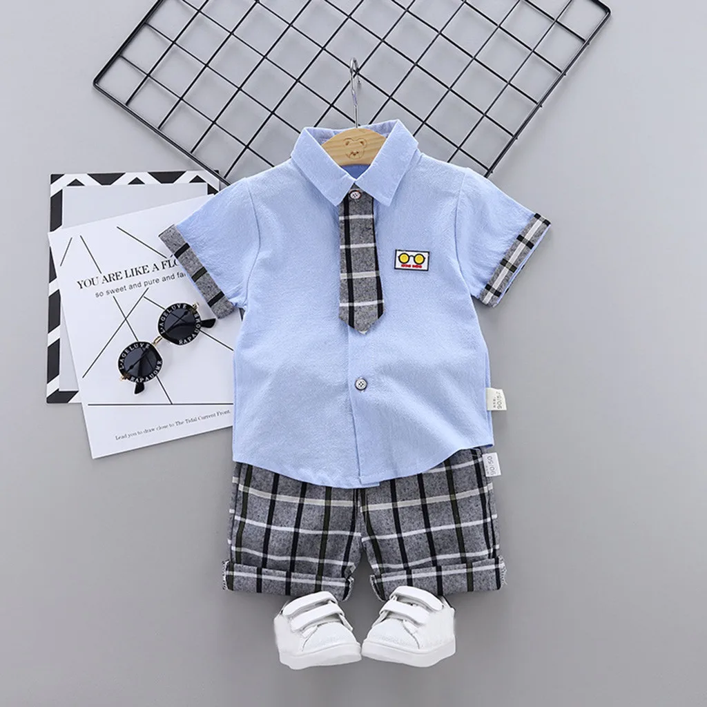 Urbane Toddler Kids Boys Clothes Boy Bow Tie Shirt Plaid Shorts Set Handsome Gentlemen Suit Outfits Clothes 1 2 3 4 Years