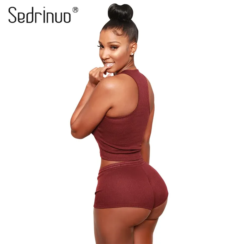 Sedrinuo 2018 летний Повседневный Облегающий комбинезон из двух частей без рукавов с