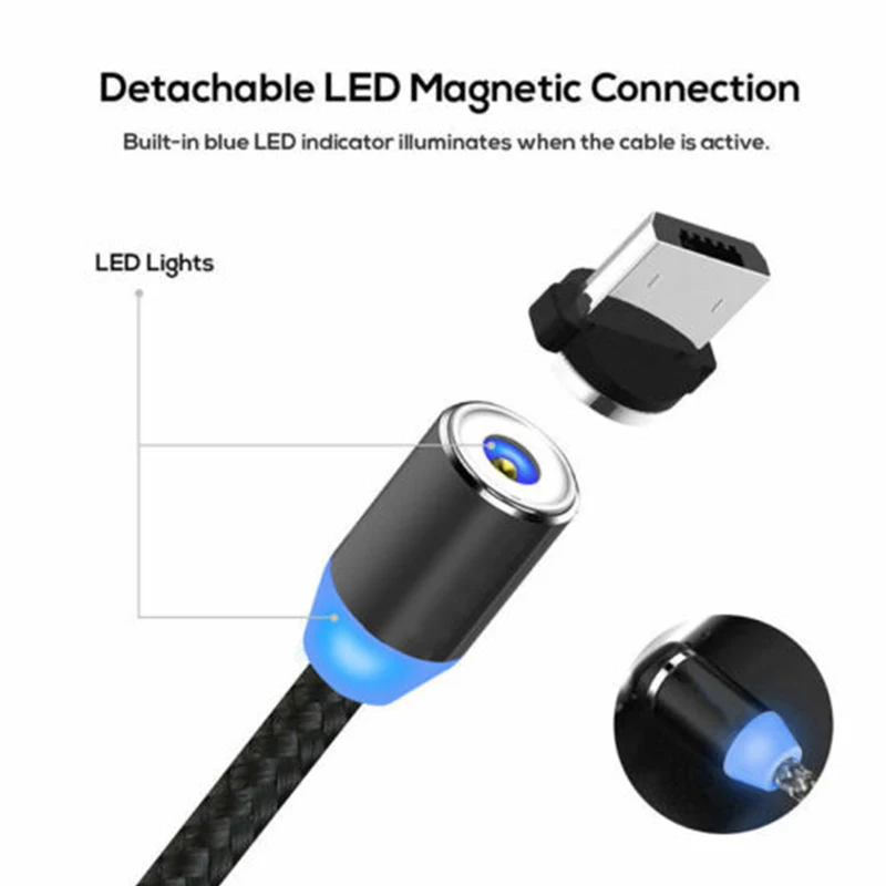 UGI 1 м 2 3 микро USB кабель для зарядки LED 360 Круглый Магнитный адаптер зарядное