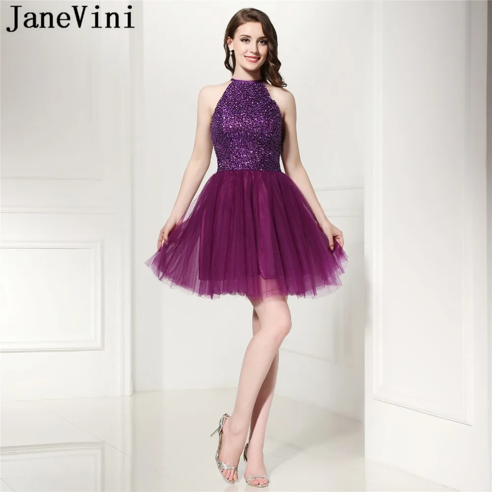 JaneVini 2018 элегантное ТРАПЕЦИЕВИДНОЕ короткое платье подружки невесты с Блестками