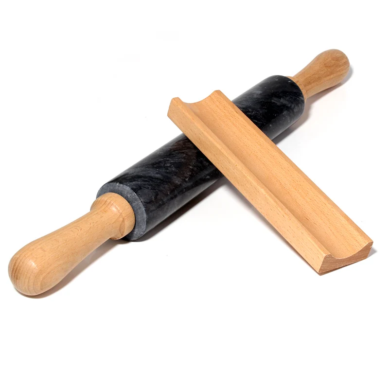 Deluxe Marble Stone Rolling Pin 18in with Wood Handles and base Baking & Pastry Tools (Gray/Black)|Скалки и кондитерские