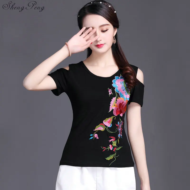 Летний Традиционный китайский топ с китайским цветочным принтом, одежда ханьфу, Восточная одежда для женщин G142