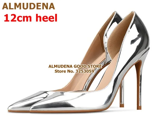 silver 12cm ALMUDENA/пикантные туфли-лодочки с острым закрытым носком на шпильках; открытые модельные туфли-лодочки из лакированной кожи; обувь знаменитостей; обувь для сцены; Banquest Droship - Цвет: silver 12cm