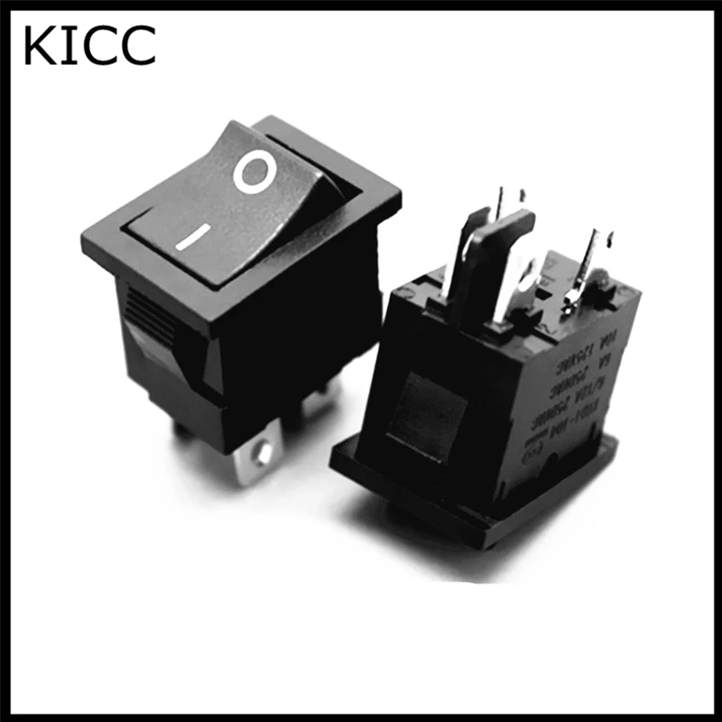 Кулисный переключатель, 15 х21 мм, черный, KCD1-104, 4-контактный, 2-канальный, 6A250V, 10A125V, 5 шт.