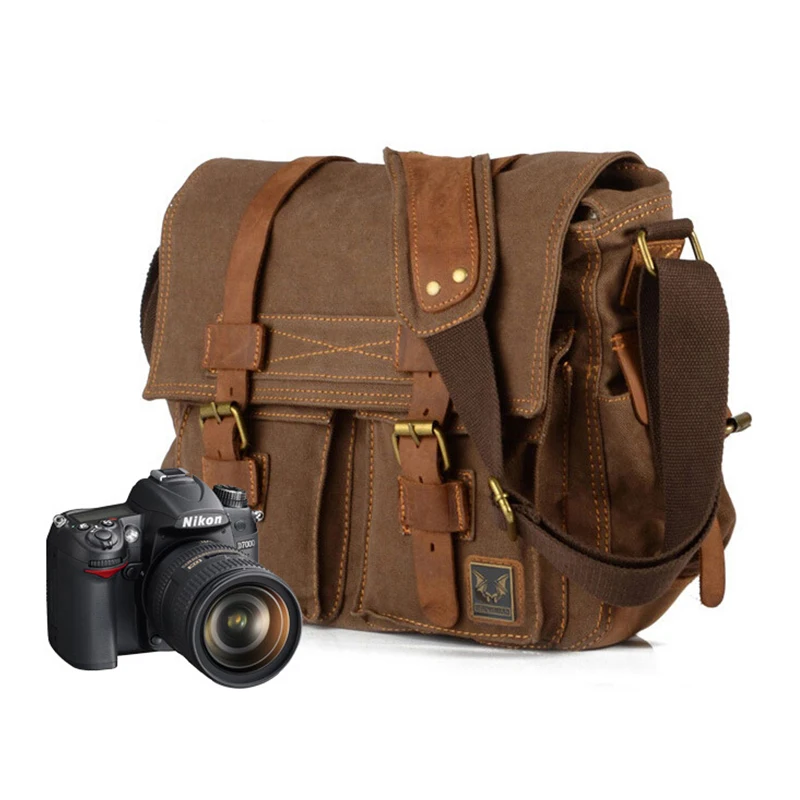 ETOPLINK холщовая винтажная DSLR SLR камера сумка через плечо Мужская кожаная военная