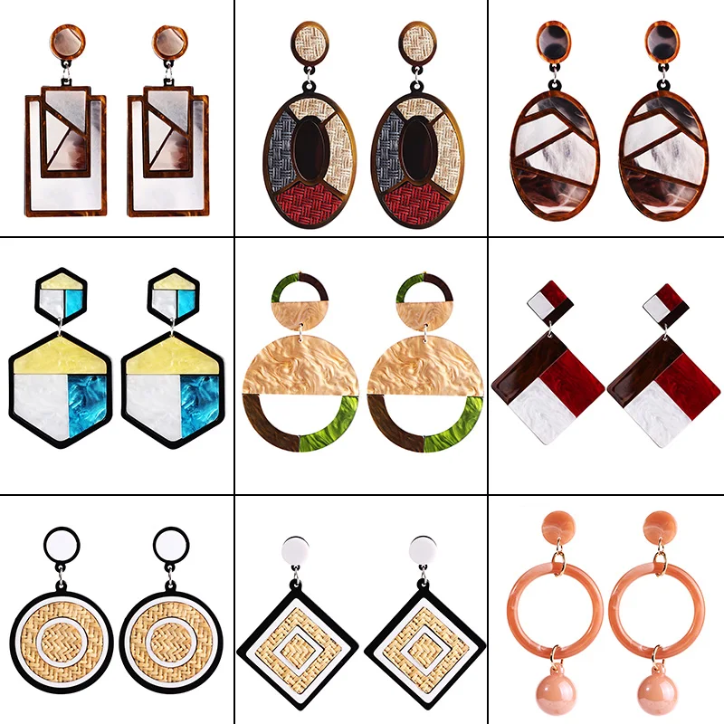 

FARLENA Jewelry Fashion Acid Acrylic Resin Round Earrings Dangle Earrings for Women Hand-beaded Long Drop Earrings