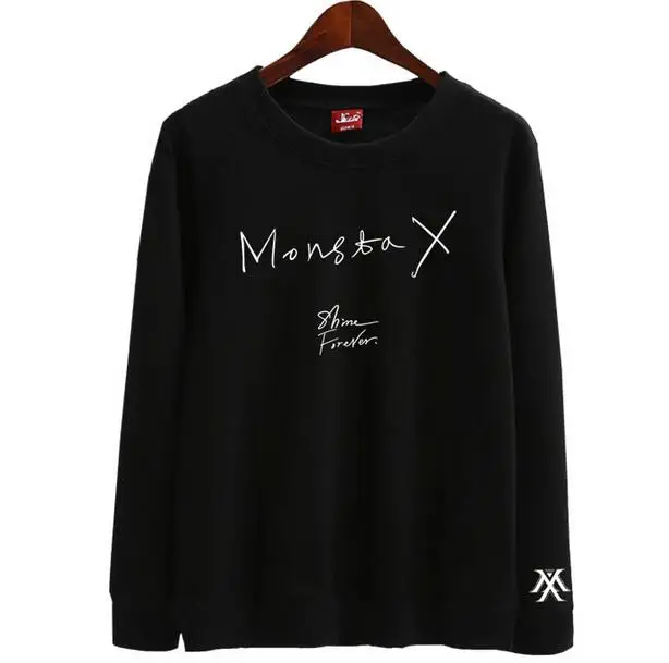 Весна Осень monsta x shine forever пуловер с принтом и круглым вырезом тонкий свитшот для фанатов kpop Свободные толстовки