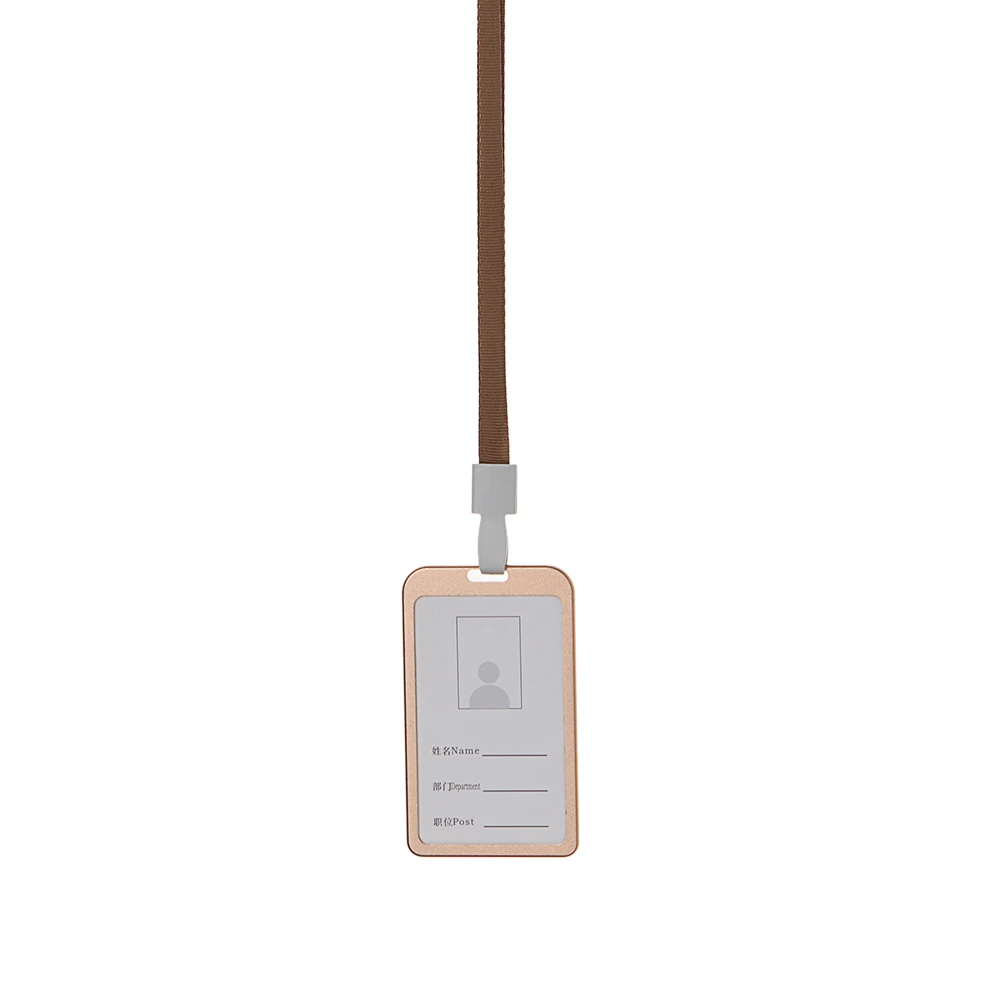 gold coffee 1 PC Aluminum Alloy Business Work Card ID Badge Vertical Metal Card Case Holders with Rope Office School Card Holder - Цвет: gold coffee
