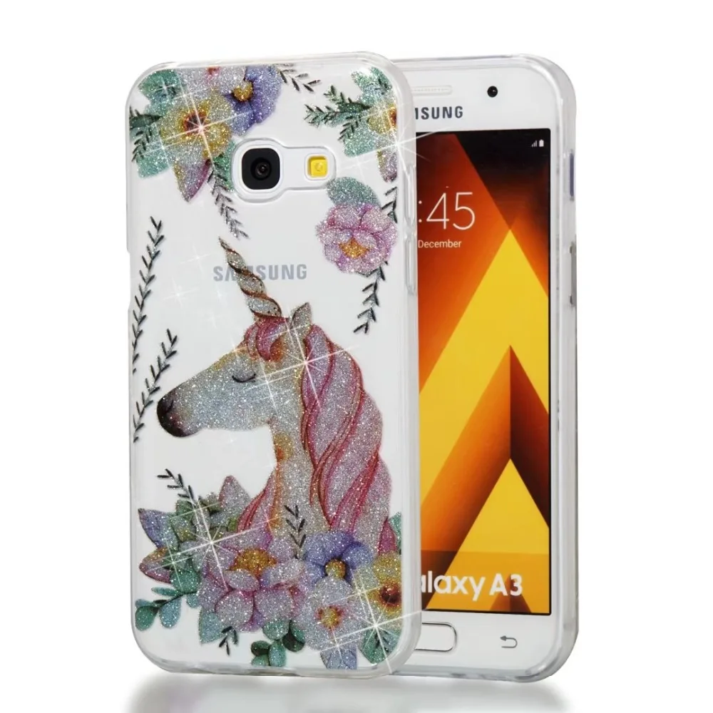 Цветочный силиконовый чехол Модный Блестящий Мягкий из ТПУ для SAMSUNG Galaxy A3 (2017) SM