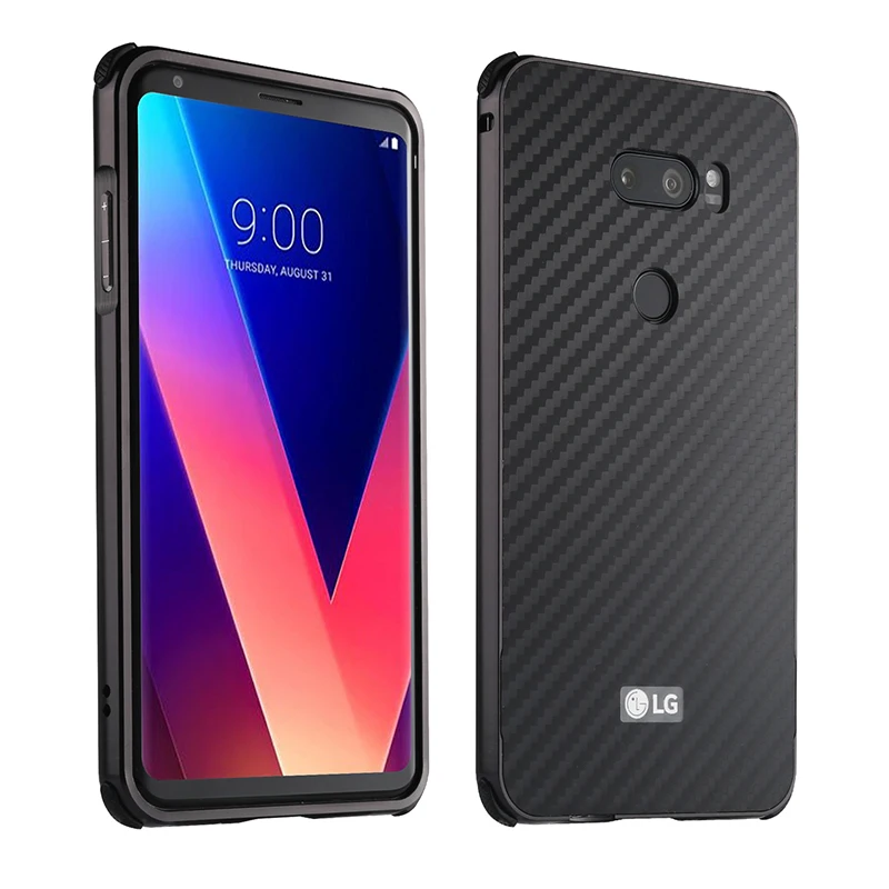For LG V30 Case V 30 Aluminum Metal Frame+Carbon Fiber Hard Back Cover for Shockproof Phone Shell |