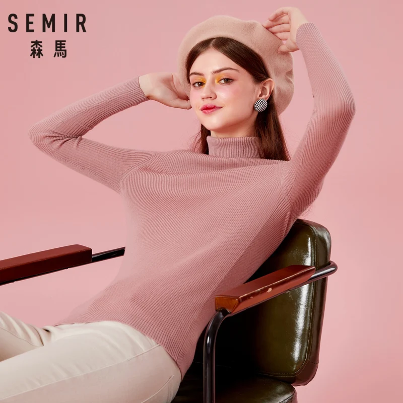 Женский трикотажный свитер SEMIR в рубчик Классический из 100% шерсти на осень и зиму