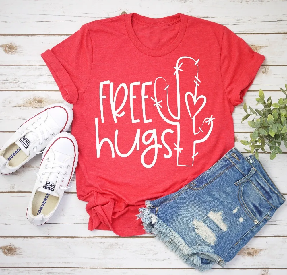 Free Hugs кактус женская футболка camisetas Графический гранж tumblr Цитата эстетическое