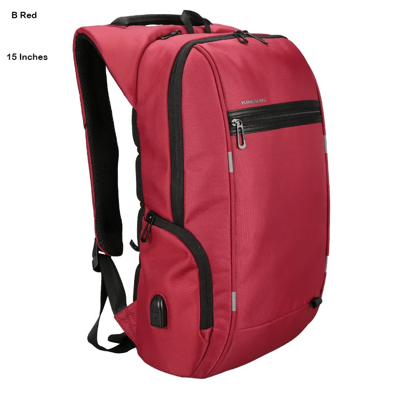 15 Inch B Red Kingsons рюкзак для мужчин и женщин для 13/15. 6/17 дюймов рюкзак для ноутбука с защитой от кражи для подростков девочек и мальчиков USB зарядка Рюкзак - Цвет: 15 Inch B Red