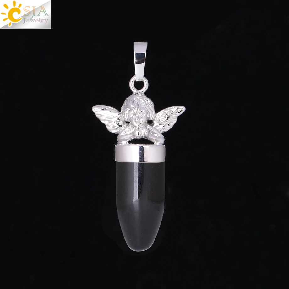 Black Onyx CSJA Angel Подвески для ожерелья в форме пули ювелирные изделия из природного камня зеленый авантюрин розовый с кварцевым тигровым глазом ювелирные изделия F360 - Окраска металла: Black Onyx