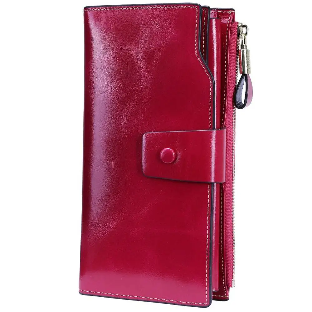 rose red Itslife женский RFID блокирующий большой емкости роскошный восковой кошелек-клатч из натуральной кожи держатель для карт Органайзер Дамский кошелек - Цвет: rose red