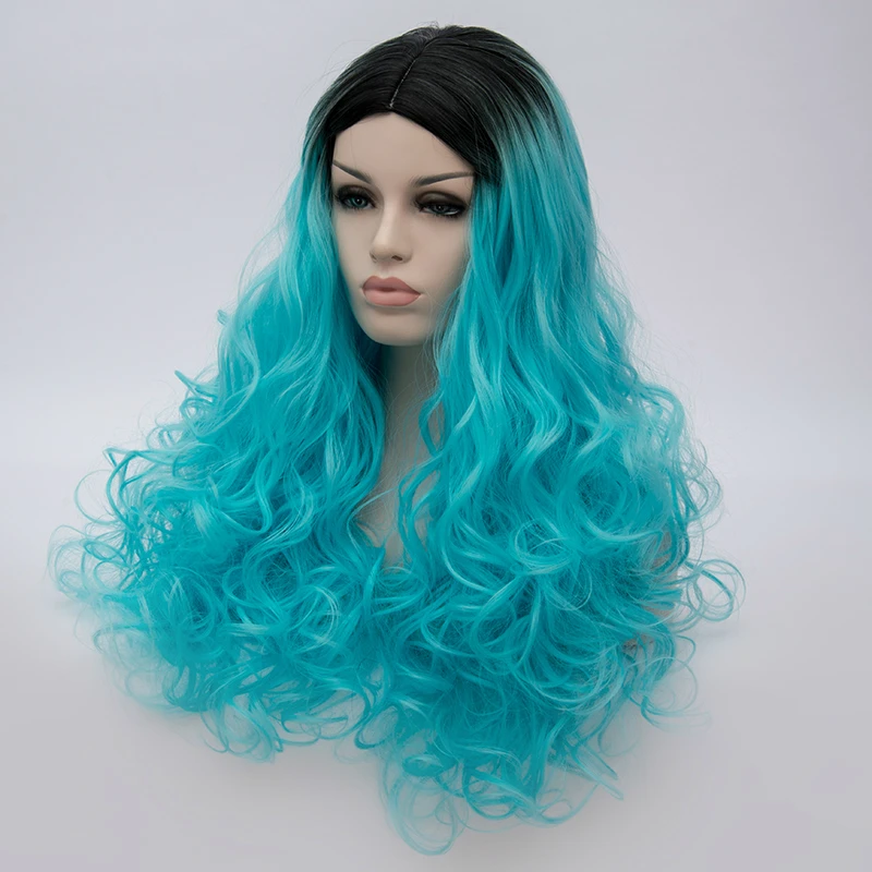 Женские длинные кудрявые парики Similler черные темно розовые вечерние два тона ярко