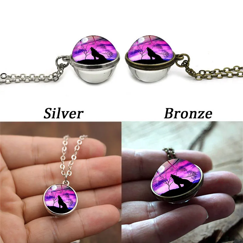 XUSHUI XJ Creative Double Sided Glass Ball Pendant Howling Wolf and Moon Necklace Chain Women Vintage Jewelry Christmas Gifts | Украшения и