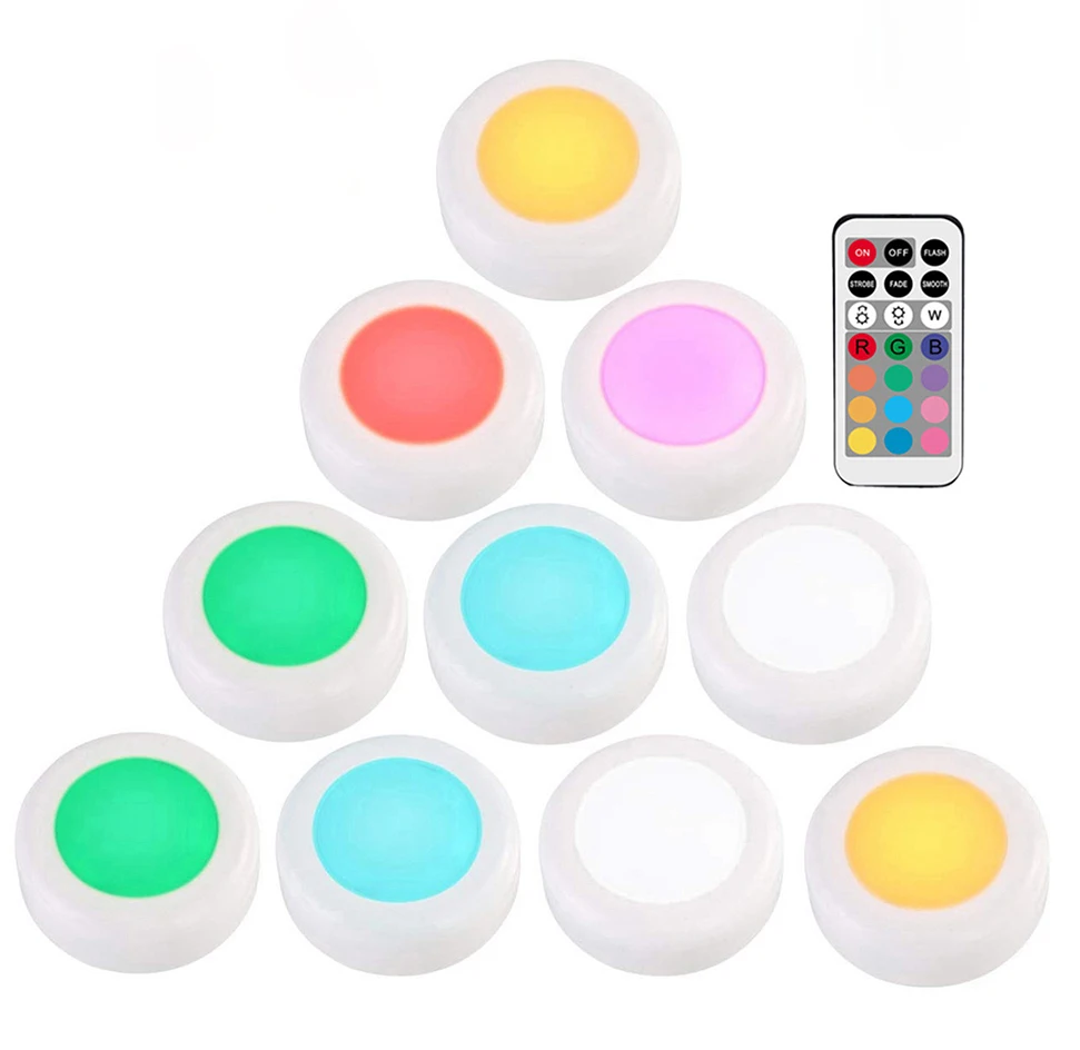 10 lamp 1 controller RGB 12 цветов под шкаф светильник с регулируемой яркостью светодиодный шайба светильник s беспроводной вниз светильник Точечный светильник s светодиодный кухонный шкаф светильник ing - Цвет: 10 lamp 1 controller