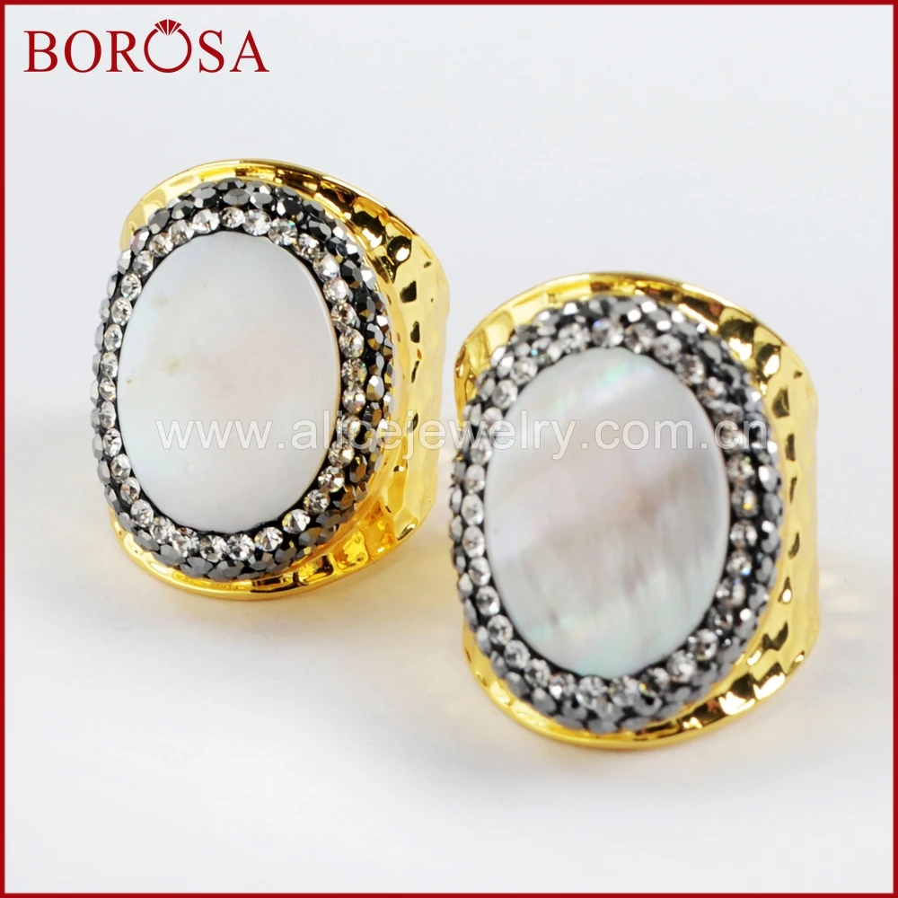 Новое поступление от borosa 10 шт. овальное белое кольцо с золотой полоской со