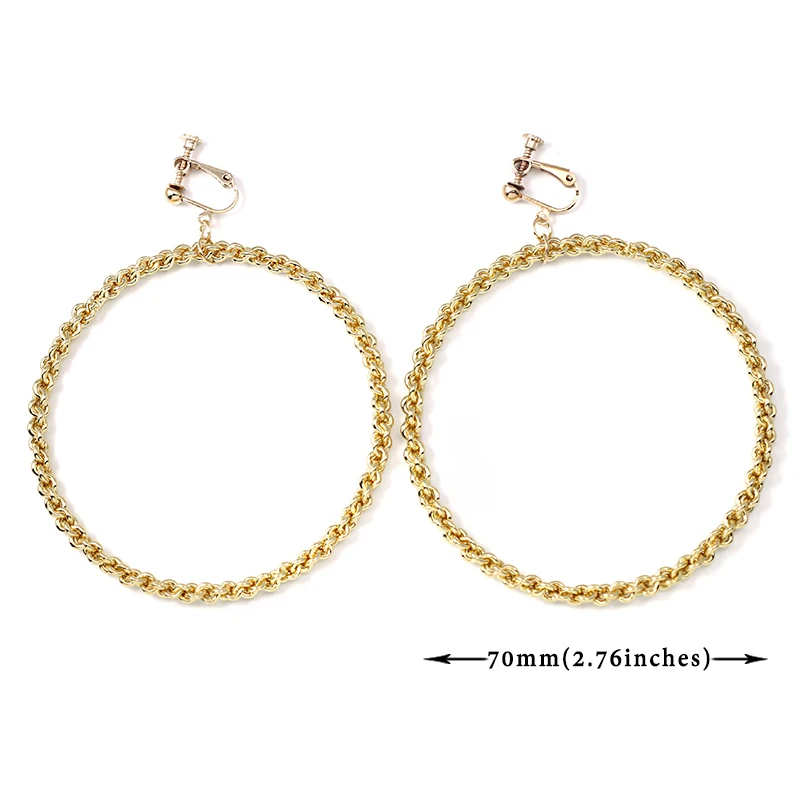 Gold color Большие круглые серьги для женщин, металлические геометрические круглые клипсы, серьги без пирсинга, минималистичные не пирсинг серьги CE151 - Окраска металла: Gold color