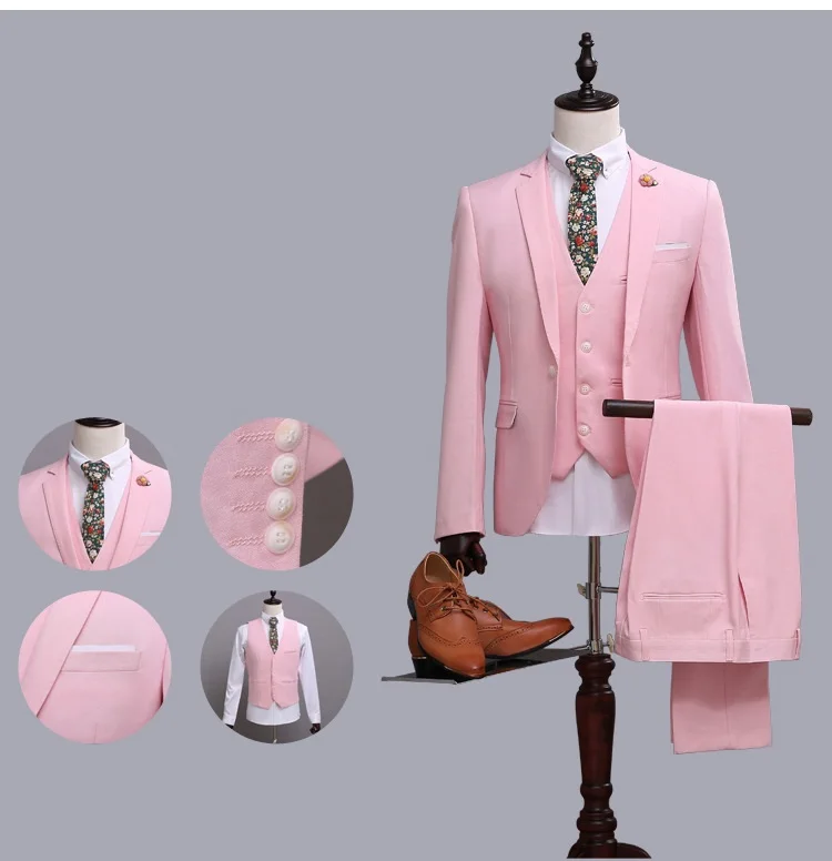 

Мужской Блейзер, розовый облегающий блейзер для свадебного торжества, 3 шт.