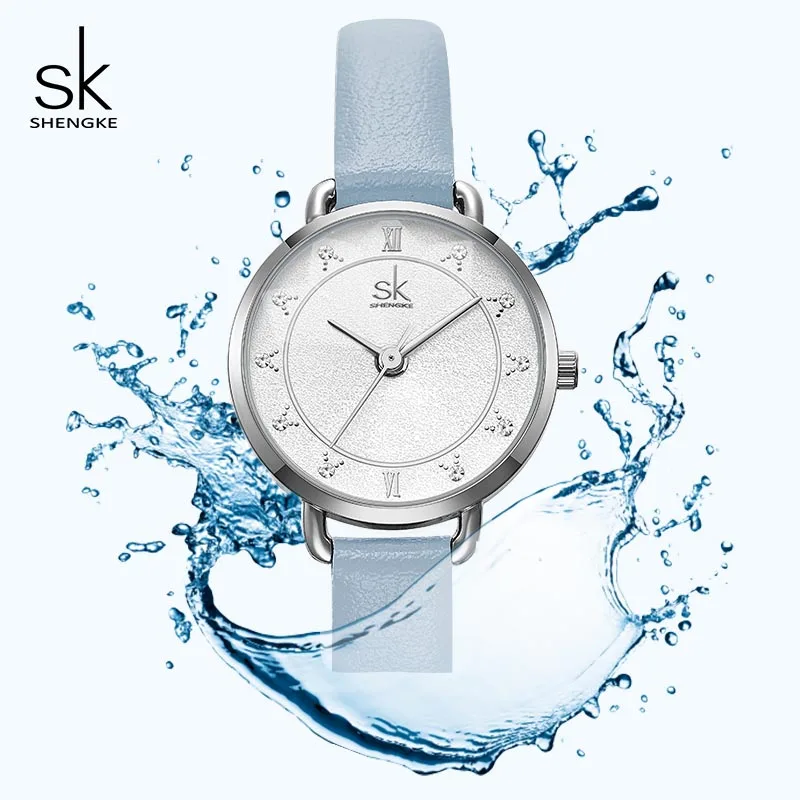 

SK Creative Glitter Dial Women Leather Wrist Watch SHENGKE Movement Quartz Watches Slim Buckle Strap Reloj Mujer Montre Femme