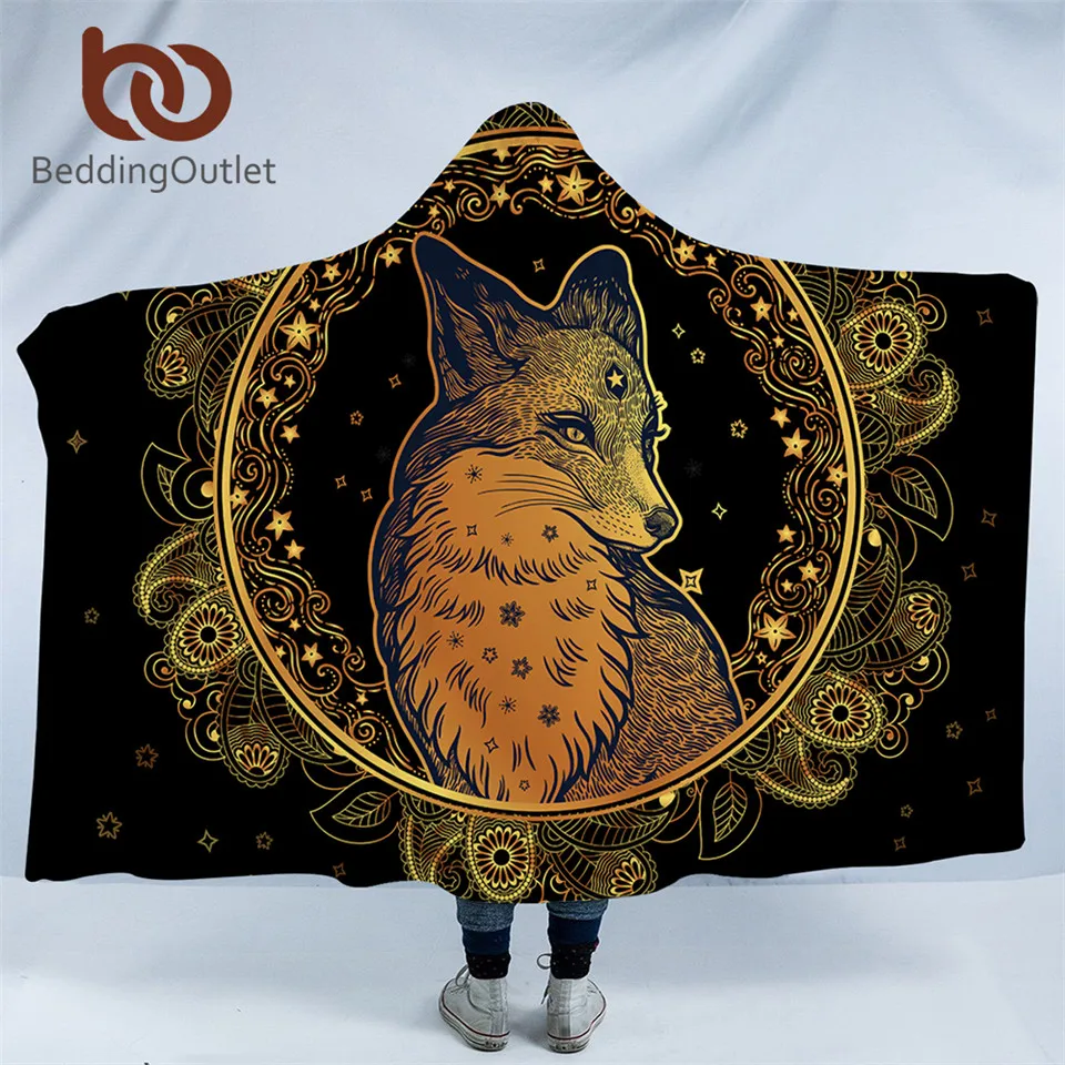Одеяло с капюшоном в виде Золотой лисы флисовое покрывало со звездами шерпа x 200